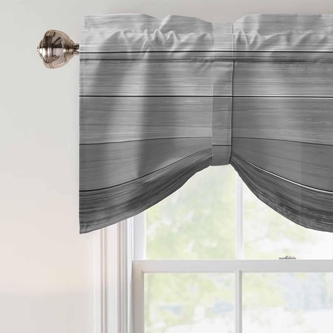 Grey Ombre Wooden Tie Up Valance Curtains - Image 4