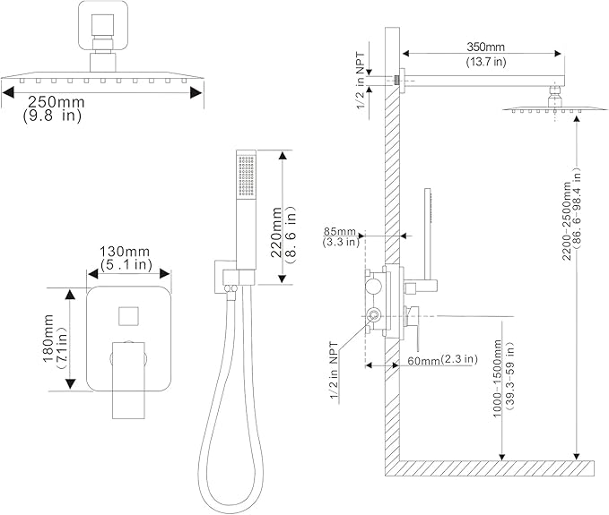 Rain Shower System Set with 10 Inch Large Shower Head High Pressure 2 Function Recessed Shower Valve Mixer Chrome Surface for Bathroom Remodel, Chrome