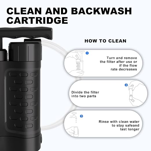 Portable Water Filter Pump, 0.01 Micron Manual Survival Water Purifier - Image 6