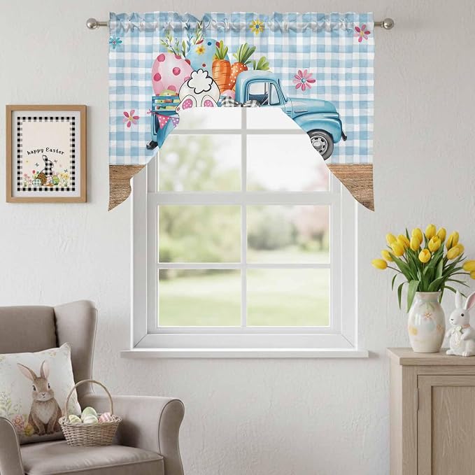 Swag Valance Curtains, Easter Truck - Image 2