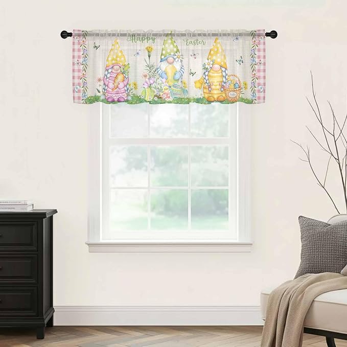 Easter Sheer Valances for Windows 54"x18", Light Filtering Kitchen Curtains - Image 9
