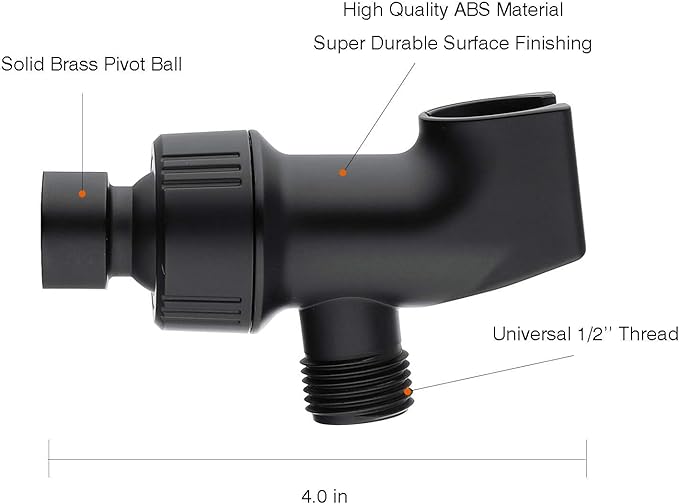 2PCS Universal Black Shower Arm Holder, Adjustable Mount Bracket with Brass Swivel Ball, Shower Head Stand - Matte Black