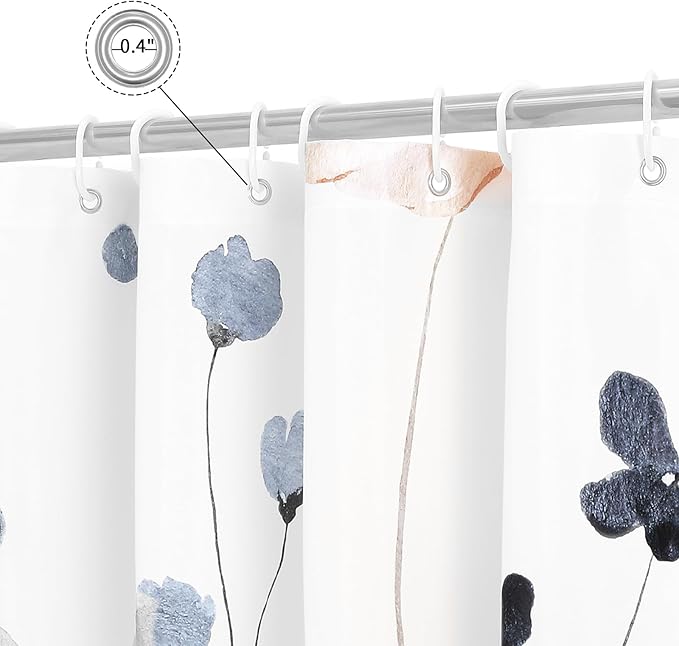 Gibelle Watercolor Floral Shower Curtain, Blue Beige Flower Shower Curtain for Bathroom, Modern Minimalist White Waterproof Fabric Shower Curtain Set 72x72 Inch