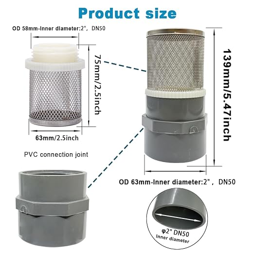 2 inch Stainless Steel Filter Cover Connected to 2 inch/DN50 Grey PVC Filter - Image 3
