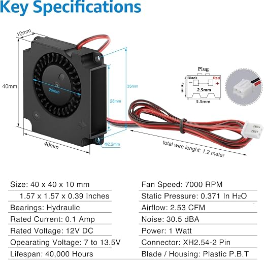 GDSTIME 2 Pack 40mm Blower Fan 12V 40x40x10mm 4010 DC Brushless Cooling - Image 3