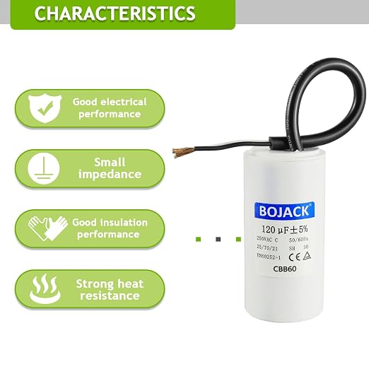 BOJACK Run Capacitor 120 uF 250V AC 120 MFD CBB60 2 Wire 50/60Hz Cylinder Motor - Image 5