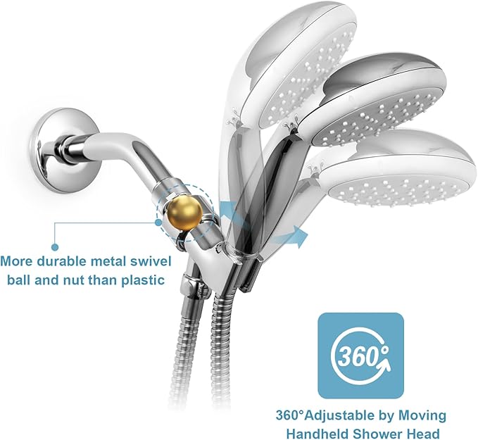 OFFO Shower Head Holder with Solid Metal Ball Joint for Handheld Shower Head, Adjustable Shower Arm Mount for Connecting Shower Arm and Shower Hose, 1/2 in IPS Female Inlet and Male Outlet, Chrome