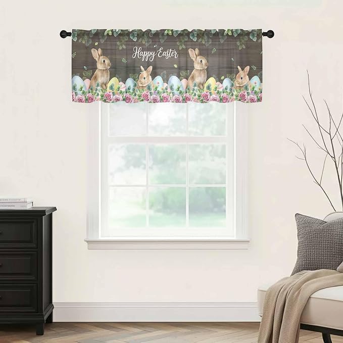 Easter Sheer Valances for Windows 42"x12", Light Filtering Kitchen Curtains - Image 9