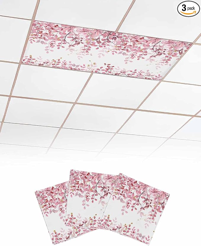 3 Pack Fluorescent Light Cover for Classroom Ceiling Light, Berry Branch Plant by Home+L6