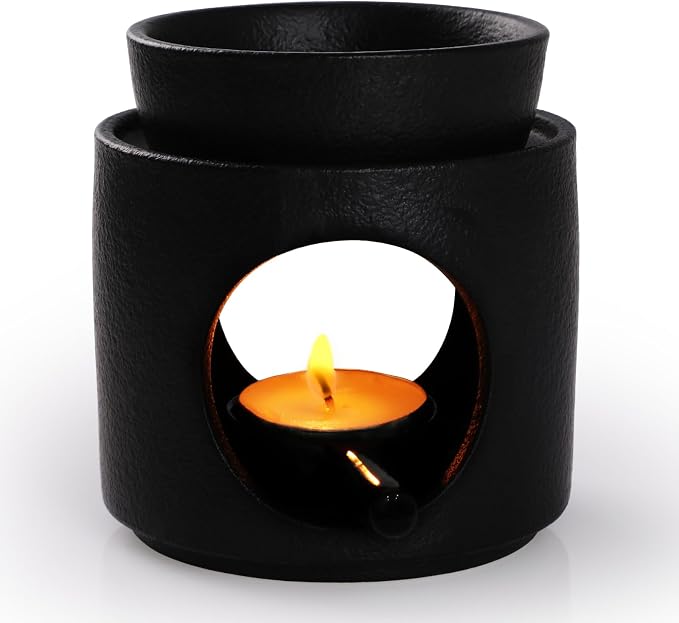 WD&CD Wax Melt Ceramic Oil Burner Black, Aroma Diffuser Essential Oil Burner by WD%26CD