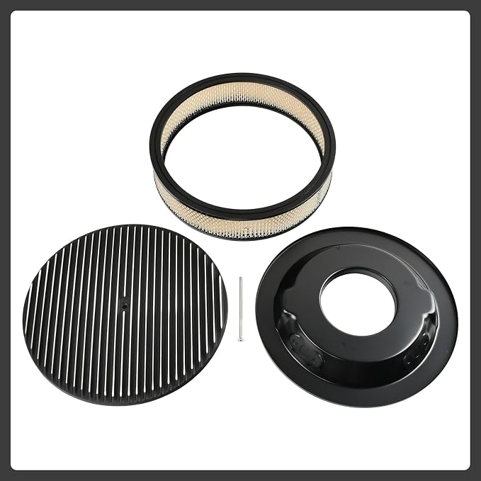 14 x 3 Inch Round Black Air Cleaner Kit Fully Finned Top - Image 2