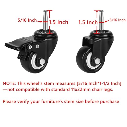 2 Inch Stem Casters with 5/16" x 1-1/2" Stem, Dining Car - Image 6