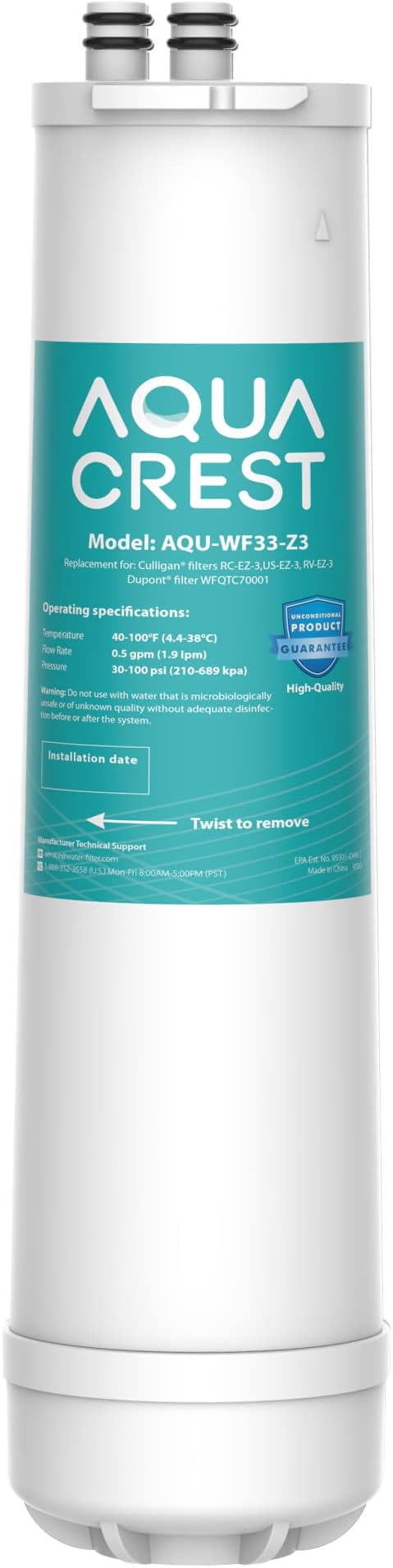 AQUACREST RC 3 EZ-Change Premium Under Sink Water Filter, Replacement by AQUACREST
