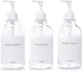 MaisoNovo Refillable Shampoo and Conditioner Bottles | 16.9 fl oz Set of 3 Clear Plastic Bottles White Pumps
