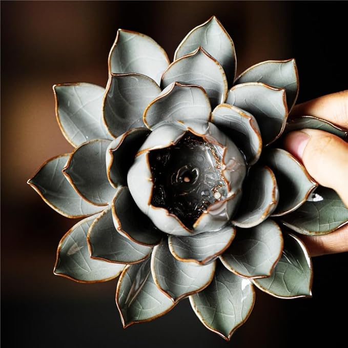 Ceramic Lotus Flower Thread Incense Burner Holder Handmade Zen Aromatherapy - Image 6
