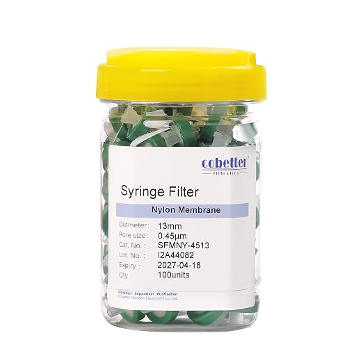100 Pack Syringe Filter Nylon Lab Filters 0.45μm Pore Size 13mm Diameter by COBETTER