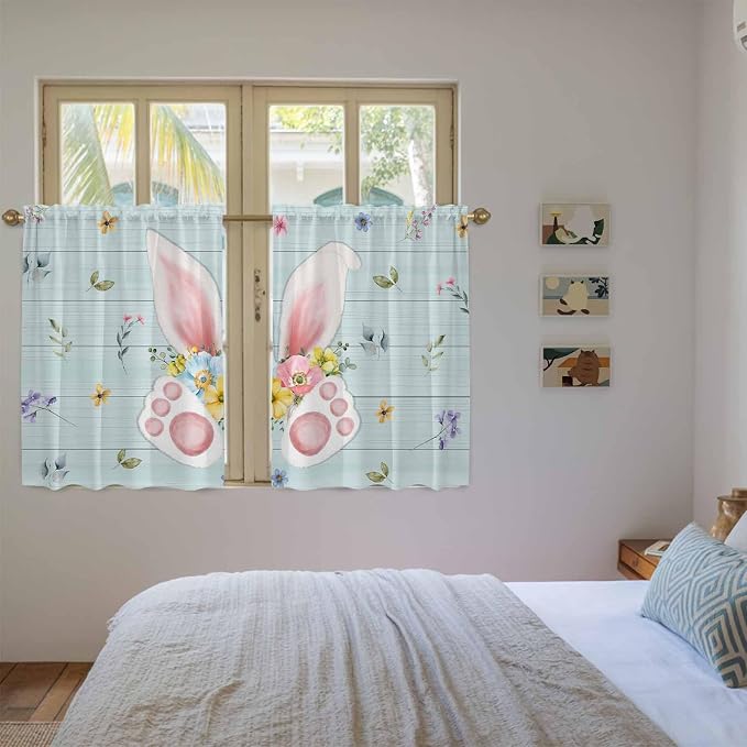 Easter Kitchen Curtains 54 Inch Long 2 Panel Set, Rod Pocket Window Curtains - Image 4