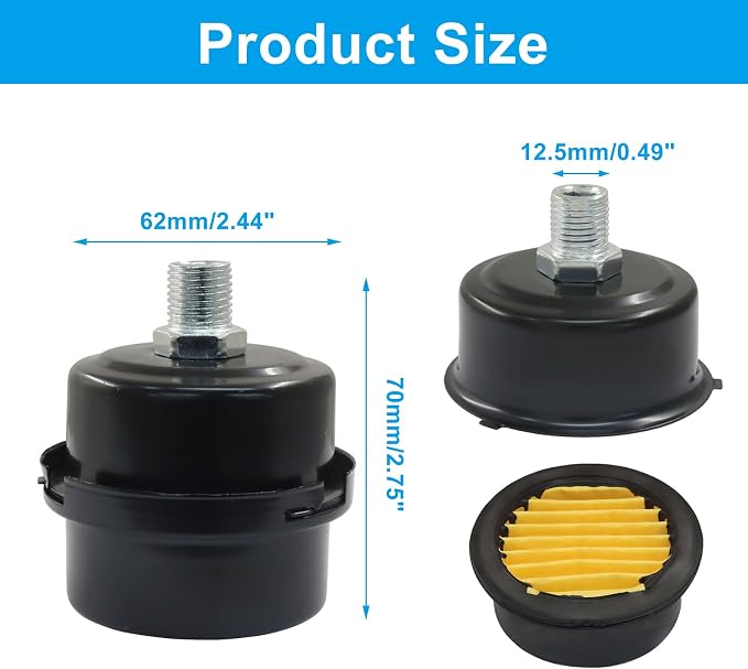 2 Pcs Air Compressor Silencer, 1/4" Thread Air Compressor Intake Filter 12.5mm - Image 2