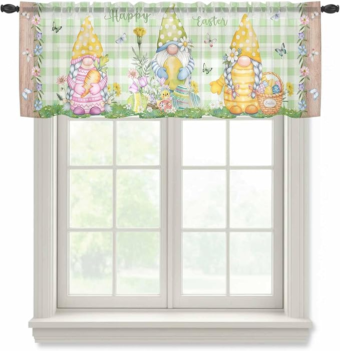 Easter Sheer Valances for Windows 42"x12", Light Filtering Kitchen Curtains by Unknown