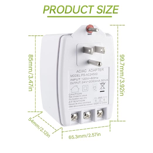 24V 2083mA Plug in Thermostat and Doorbell Transformer 24 Volt Transformer - Image 2
