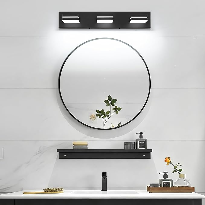 SineRise LED Modern Bathroom Vanity Light Fixtures, Modern Acrylic Bathroom Wall Lighting Fixtures Over Mirror (Cool White 6000K) (3-Light, 24-Inch), Matte Black- Non-dimmable
