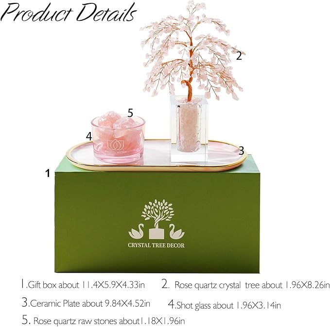 Runyangshi Rose Quartzt Crystal Tree of Life Natural Crystal Ore Diffuser Set - Image 2
