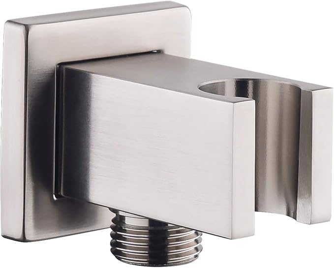 Wall Supply Elbow with Hand Shower Holder, Brass Square G1/2 Shower Hose Connector, Wall Mount Water Outlet for Bathroom Shower, Brushed Nickel