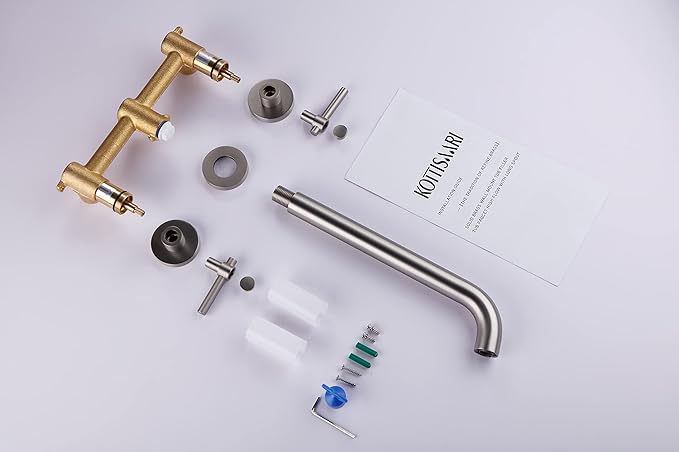 Wall Mount Tub Filler,Two Handle Bathtub Faucet, Extra Long Spout Reach with High Water Flow, Brass Rough in Valve Included,Matte Brushed Nickel