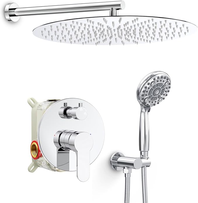 SR SUN RISE Shower Faucet - 16 Inch Multifunctional High Pressure Shower Head System with Handheld Shower Head Fixtures - Valve Included - Polished Chrome