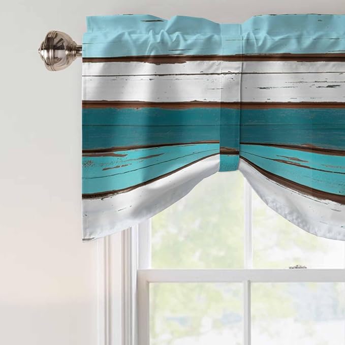 Turquoise Teal Tie Up Valance Curtains - Image 4