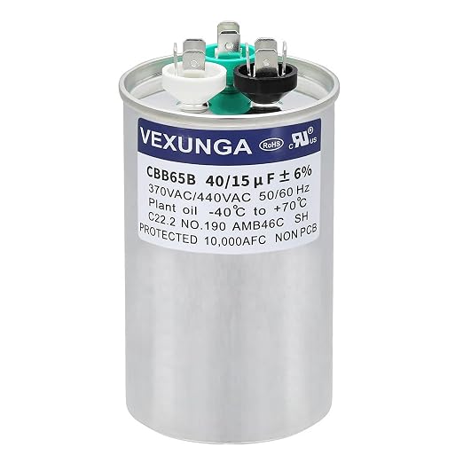 VEXUNGA 40/15 uF 40+15 MFD 370VAC or 440VAC Dual Run Start Round A/C Capacitor by VEXUNGA