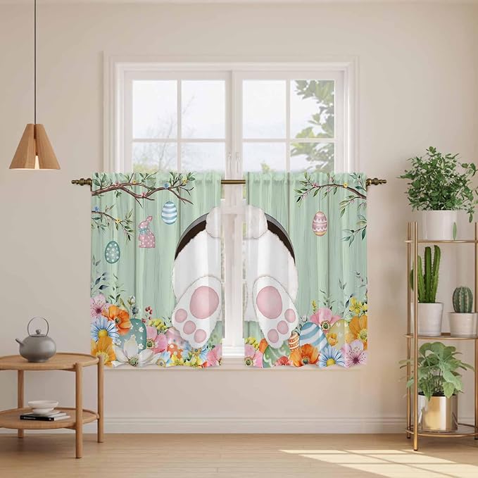 Easter Kitchen Curtains 54 Inch Long 2 Panel Set, Rod Pocket Window Curtains - Image 3