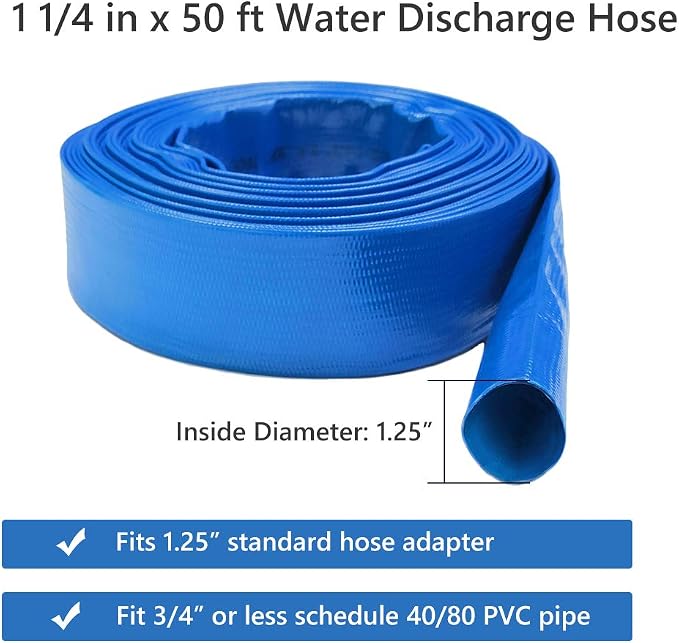 Eastrans 1-1/4'' x 50ft Blue PVC Lay-Flat Backwash Hose - Image 4