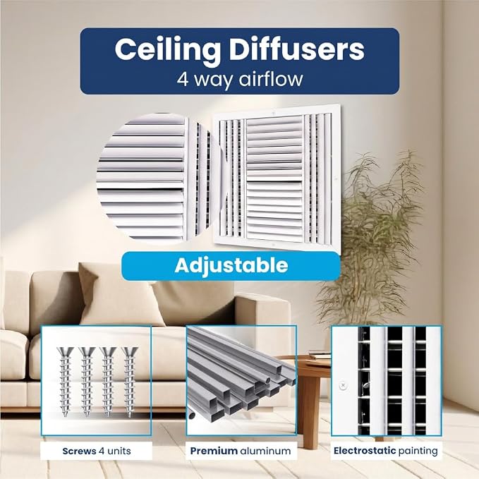 18x18 Aluminum 4-Way Air Register HVAC Vent Cover Wall Ceiling Multi-Shutter - Image 4