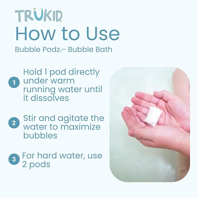 TruKid Bubble Podz Bubble Bath Bundle for Baby & Kids, Gentle Refreshing Bath Bomb for Sensitive Skin, pH Balance 7 for Eye Sensitivity, Natural Moisturizers and Ingredients, Five SCENTS