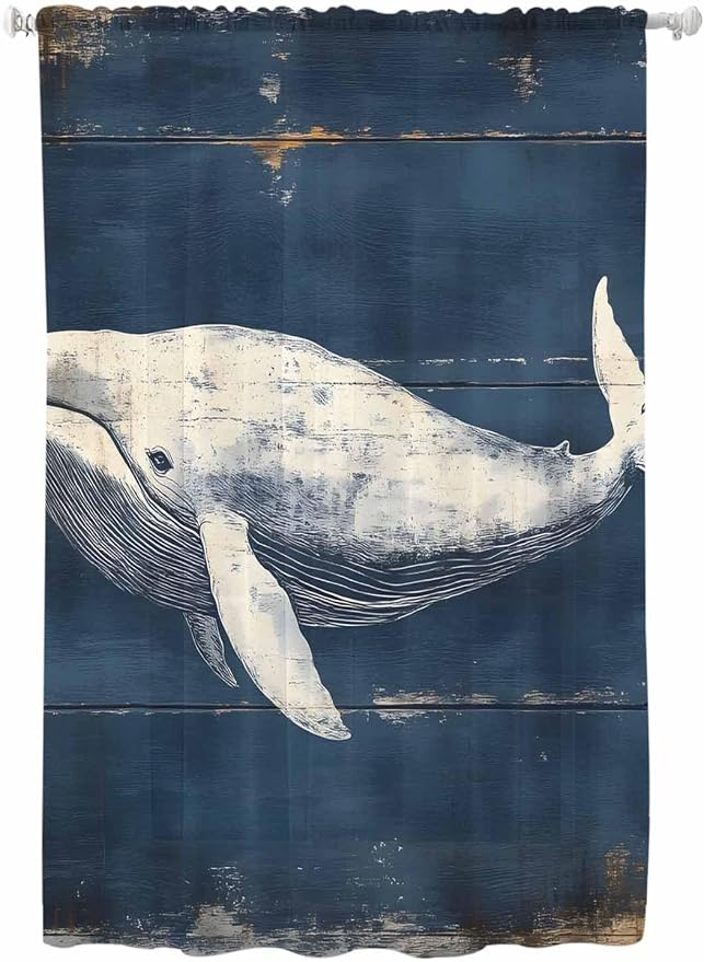 Sheer Curtains 72 Inches Long, Ocean Vintage Whale Semi Sheer Curtains Light by Unknown