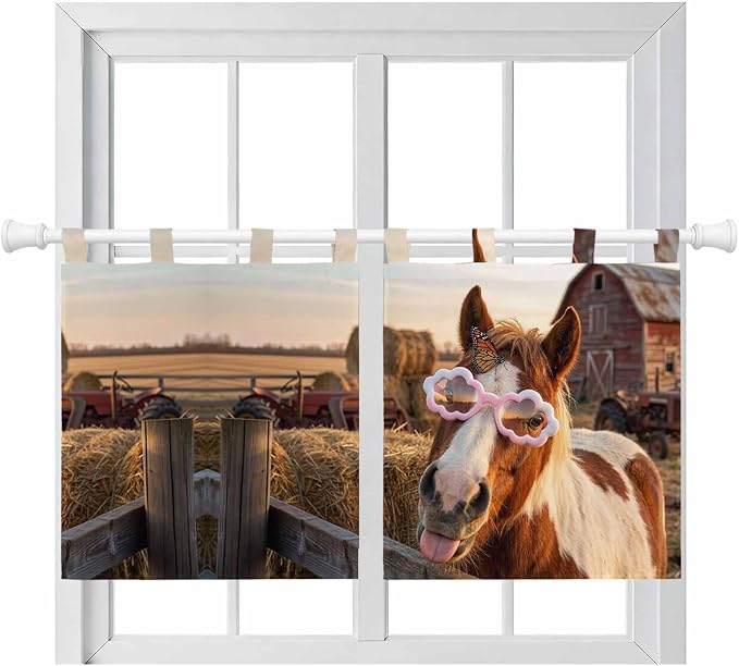 Farm Horses Kitchen Curtains 36 Inch Length, Small Window Curtains Tab Top by Unknown