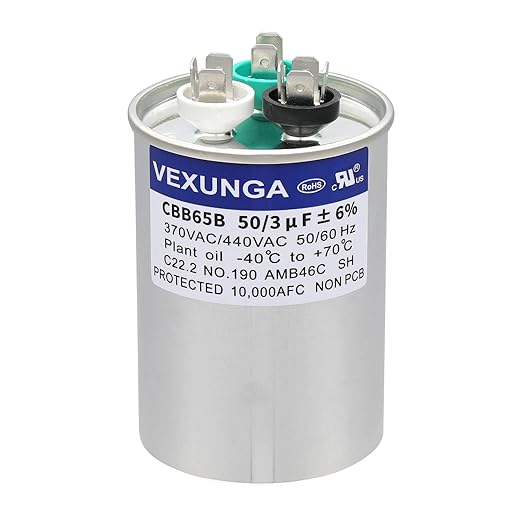 VEXUNGA 50/3 uF 50+3 MFD 370VAC or 440VAC Dual Run Start Round A/C Capacitor by VEXUNGA