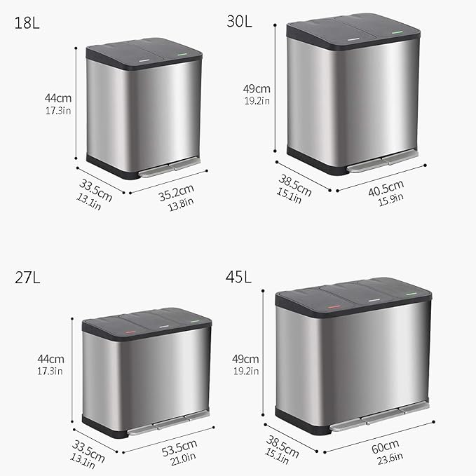 Trash Can Kitchen Large Capacity Foot-Operated Trash Can Double Three Bin - Image 2