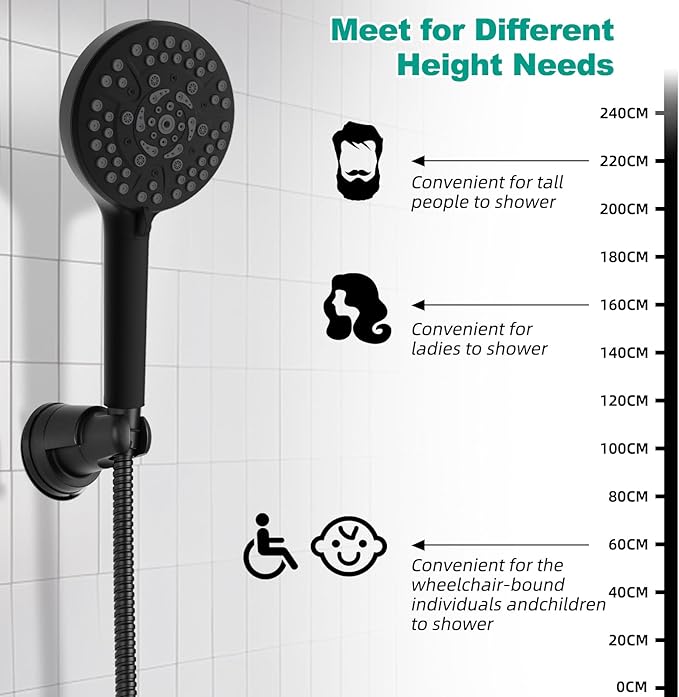 Hibbent 2 Pack Vacuum Suction Cup Shower Head Holder, Removable Shower Head Bracket, Height Adjustable Wall Mount ABS Plastic Suction Holder for Handheld Showerhead, Matte Black