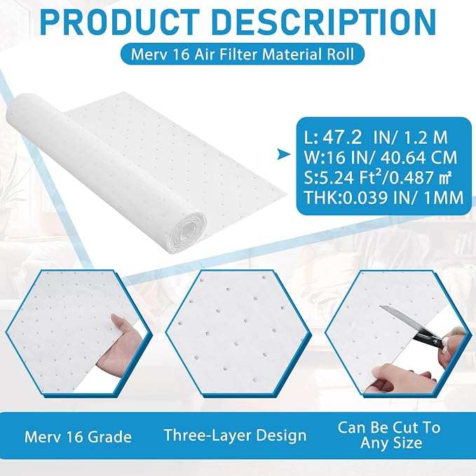 Merv 16 Filter Material, 5.24 Ft² Cut to Fit Air Vent Filters - Image 2