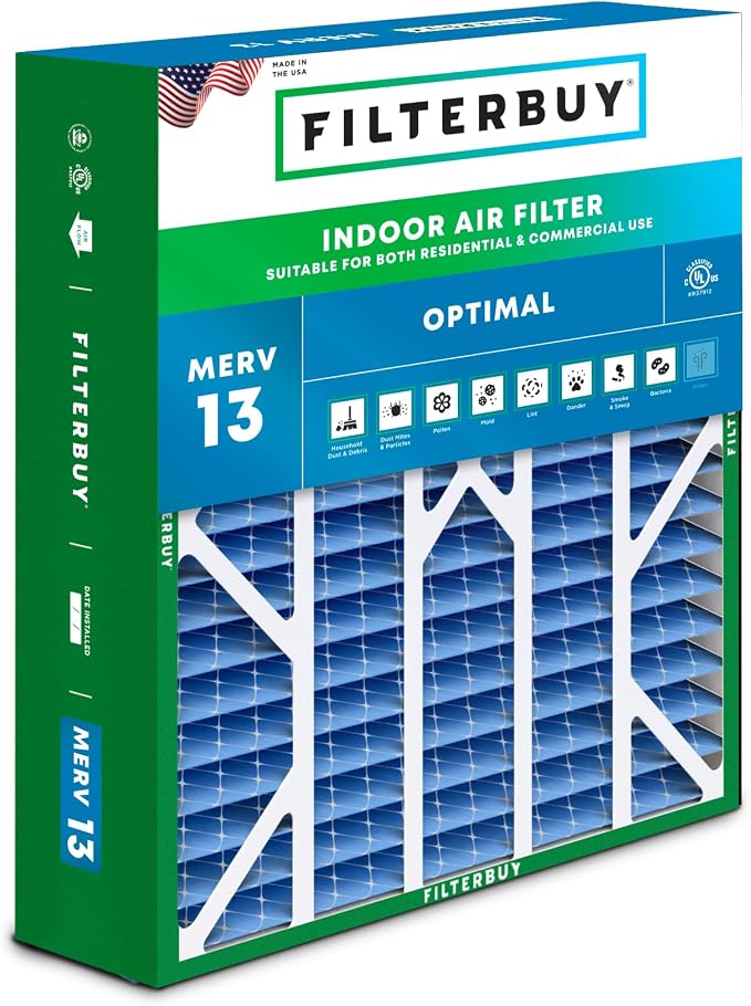 Filterbuy 20x25x6 Air Filter MERV 13 Optimal Smoke & Allergy Defense, Pleated by Filterbuy