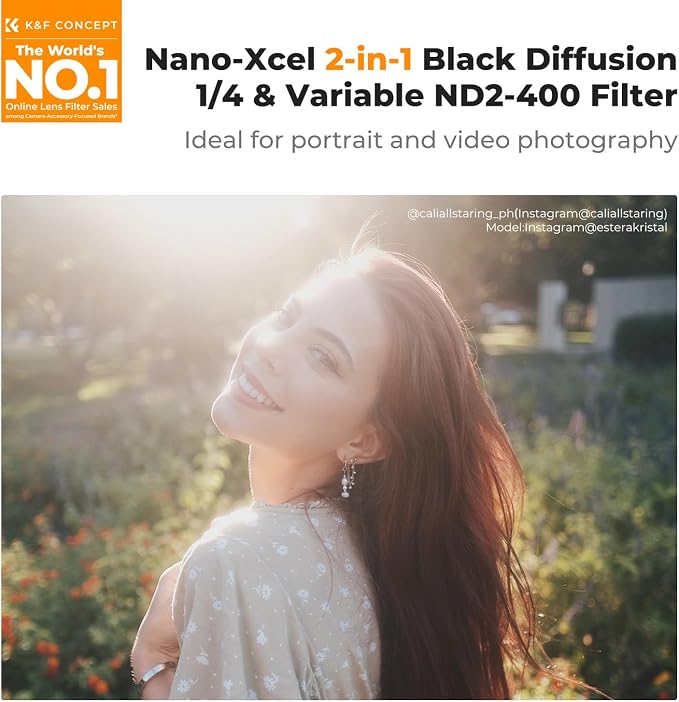 K&F CONCEPT 82mm Black Diffusion Mist 1/4 Effect & Variable ND2-400 ND Lens - Image 2