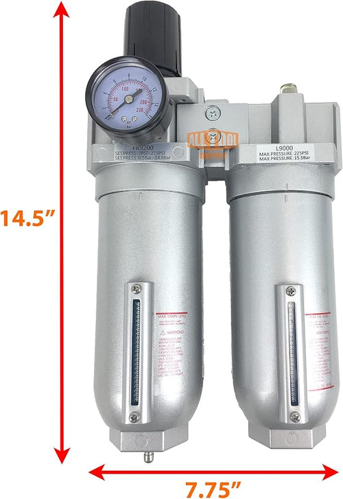 1" NPT SUPER DUTY Compressed Air In Line Filter Regulator Lubricator Oiler - Image 2