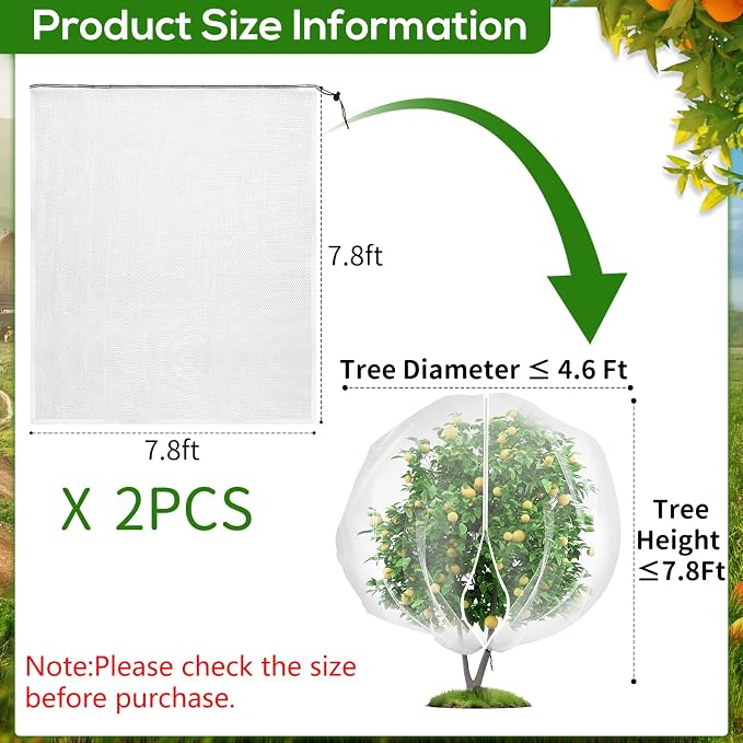 2PCS 7.8 x 7.8ft Large Fruit Tree Netting Cover - Image 2