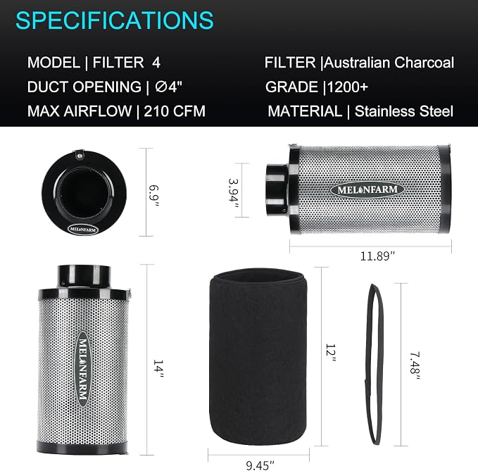 MELONFARM 4 inch Air Carbon Filter Smelliness Control - Image 7