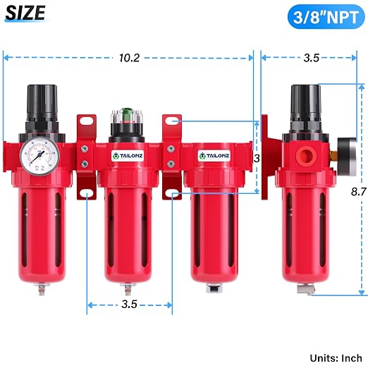 TAILONZ PNEUMATIC 0-150PSI 3/8 Inch NPT Aluminum Alloy Industrial Grade Three - Image 2