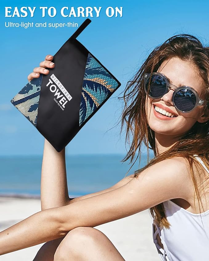 Quick-Dry Coconut Beach Towel 36"x72" Sand-Free Soft Microfiber with Palm Tree Pattern