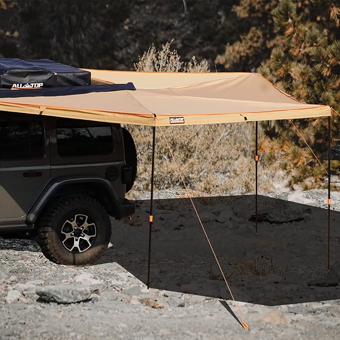 ALL-TOP Vehicle Awning 270 Degree 8.2' Rooftop Pull-Out Retractable 4x4 Weather-Proof UV50+ Side Awning for SUV/Truck/Van