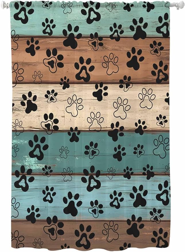 Sheer Curtains 63 Inch Length, Vintage Farmhouse Country Wooden Grain Privacy by Unknown